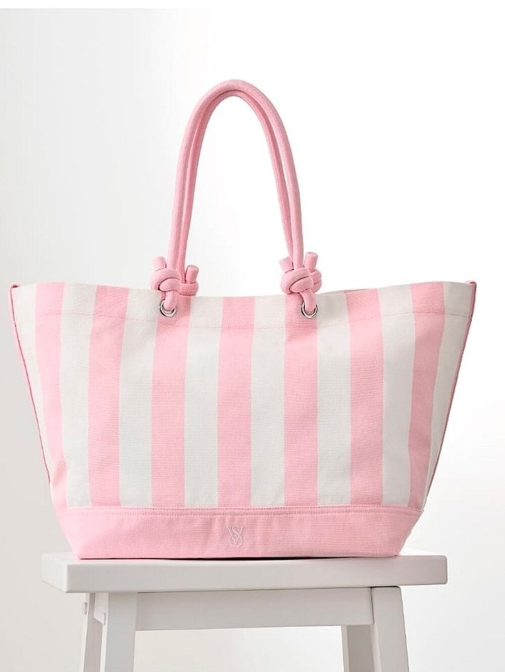 Victoria's Secret Pink and White Striped Canvas Tote